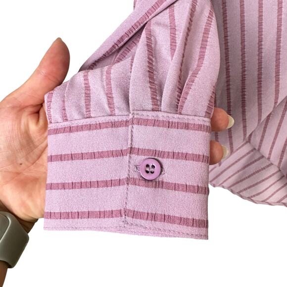 BCBGMAXAZRIA NWT Mauve Pink Monochrome Stripe Long Sleeve Hi Low Wrap Blouse - Picture 10 of 15